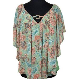 CATO Est. 1946 Overlay Paisley Print Blouse w/Built-In Tank Top Women's Size L